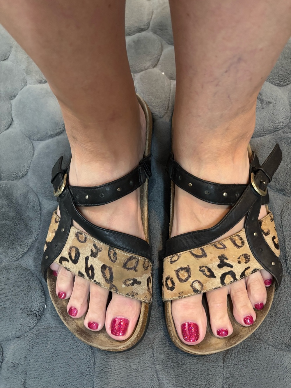 Birkenstock Leopard Print Sandals with Black Straps